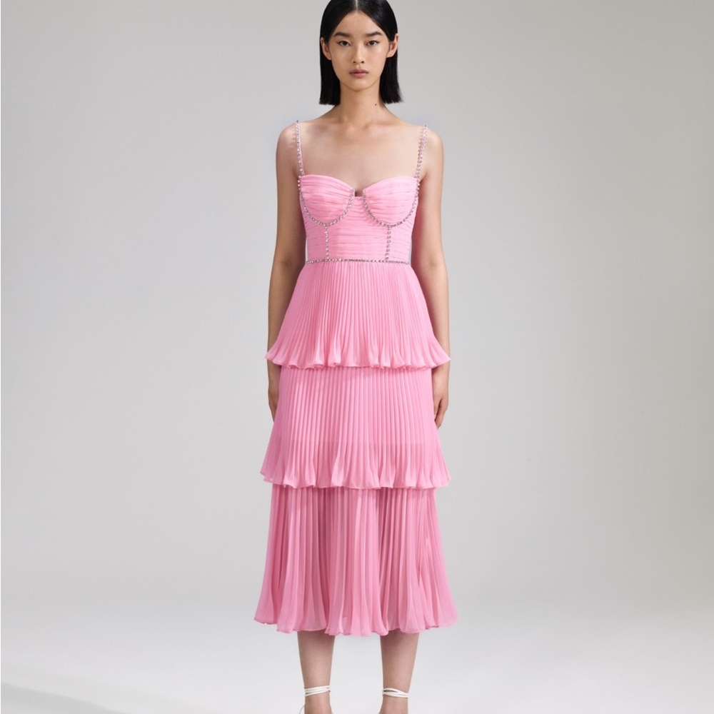 SELF-PORTRAIT Chiffon Tiered Midi Dress